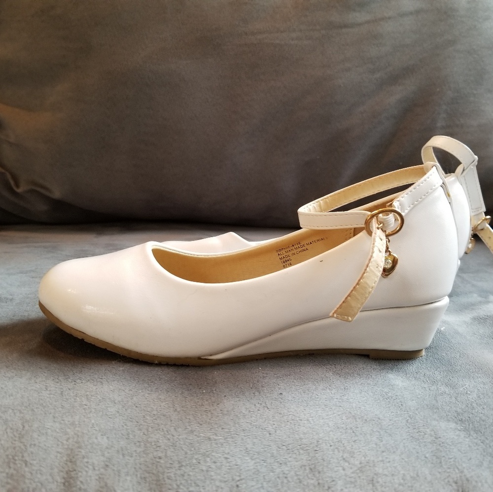 Little angel flower girl white wedge shoes